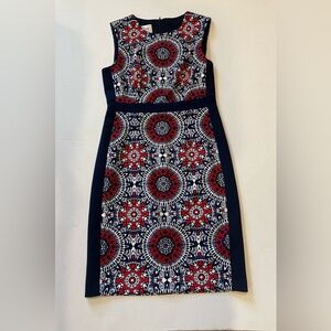 DM Collection Geometric Navy/Red
Sleeveless Sheath Dress Size 4P